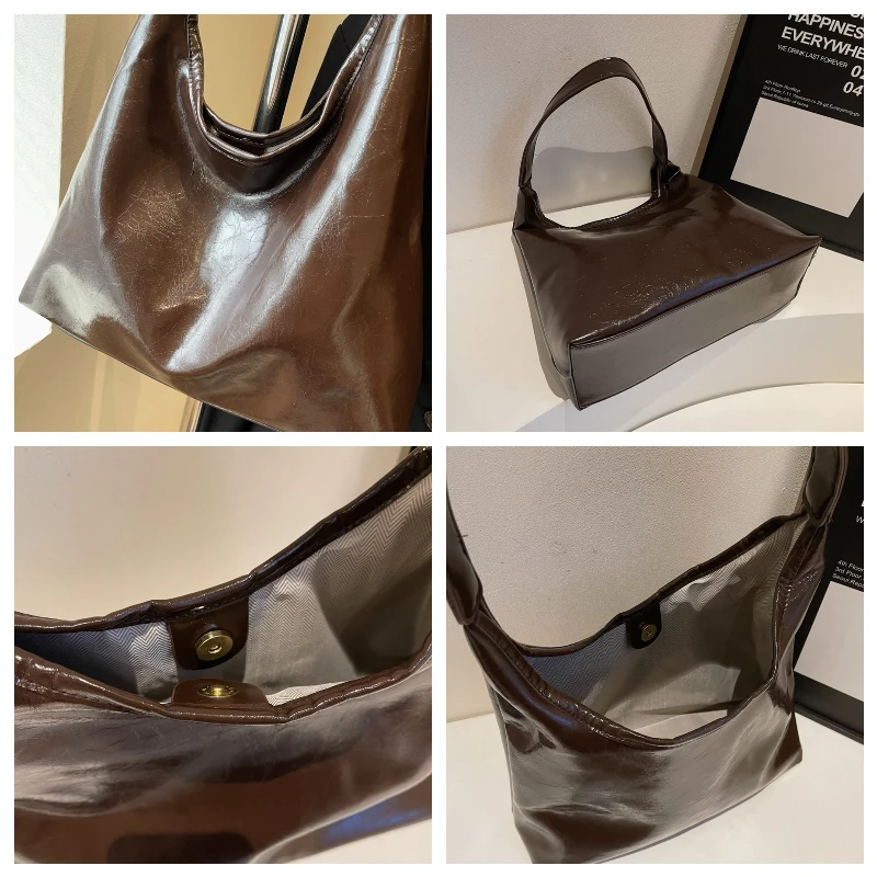 Soft PU Leather Underarm Bag Vintage Wine Red Ladies Shoulder Bag Commuter Large Handbag Women's Versatile Minimalist Tote Bag image 5