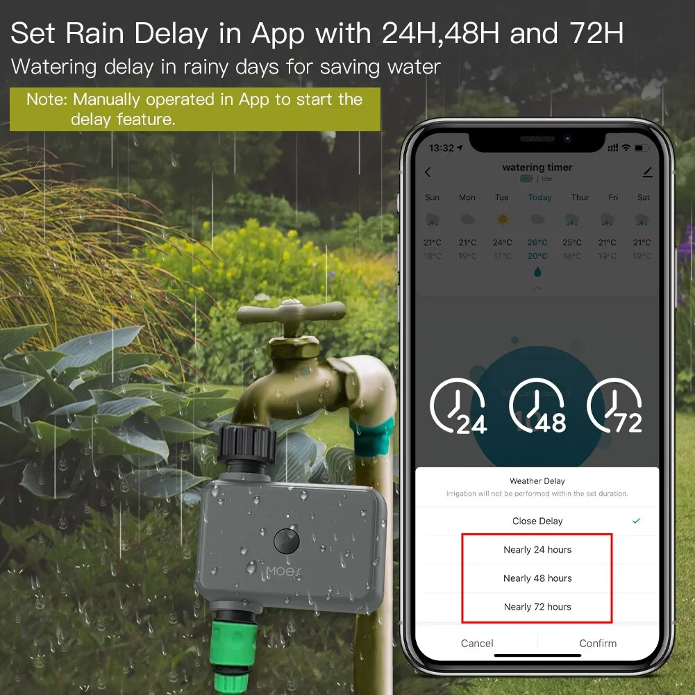 Moes Smart Tuya Bluetooth Water Timer Rain Delay Temporizador de Irrigação Programável com Rega Automática e Manual