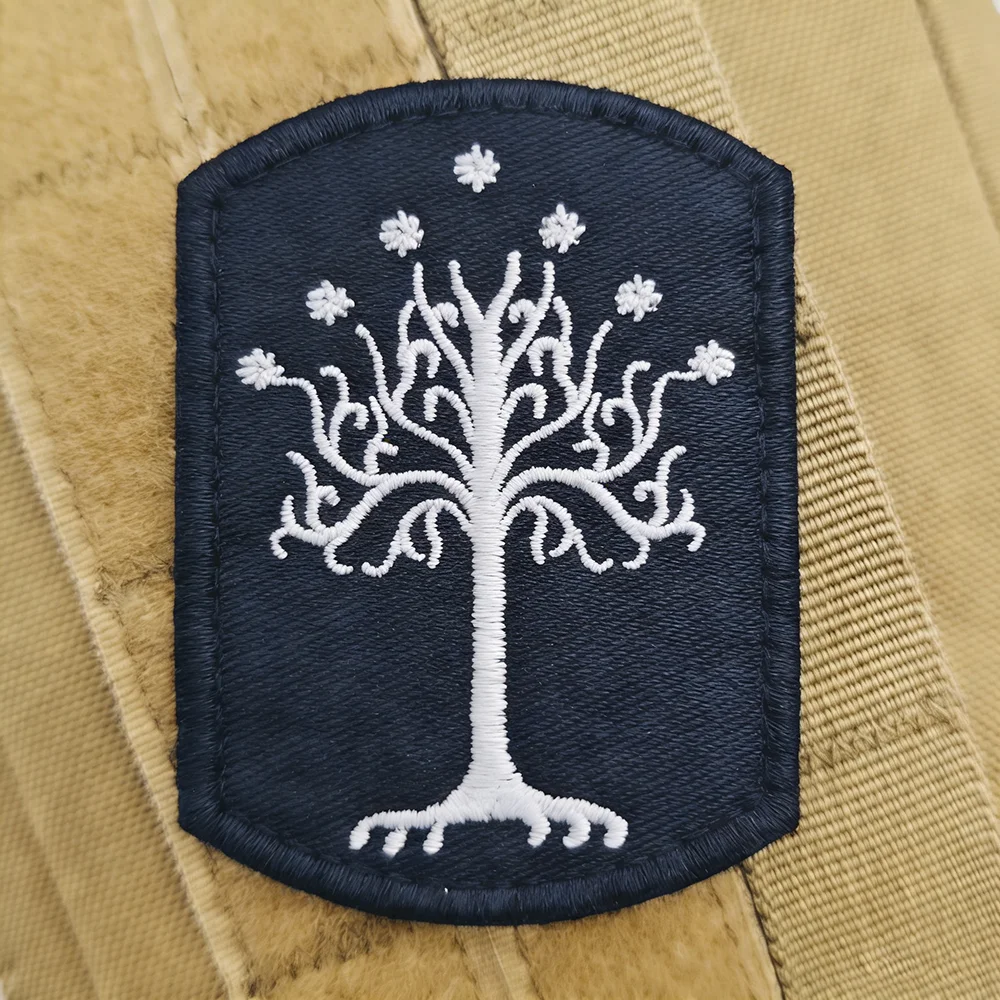 Parche bordado de árbol blanco de Gondor con respaldo de gancho y bucle, insignia decorativa de tela para ropa, mochila, brazalete Jack