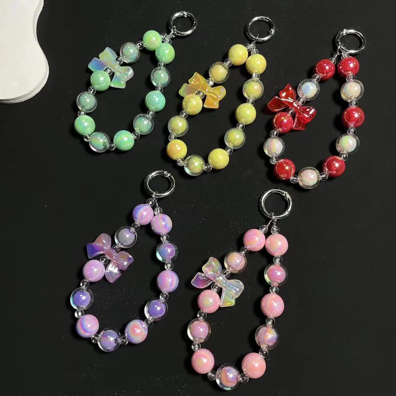 DIY Color Acrylic Mobile Phone Chain Beaded Keychain Small Pendant Bag Accessories Headphone Cover Accessories