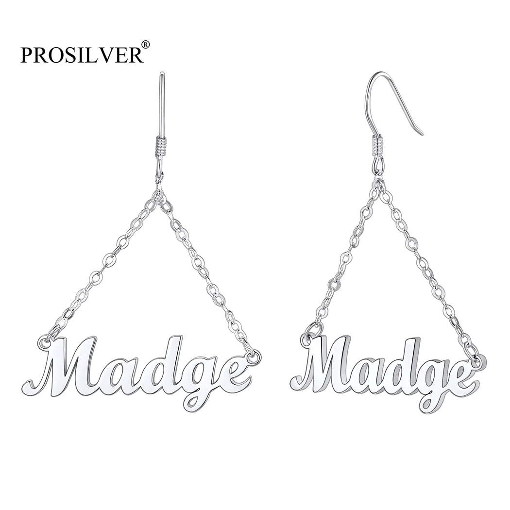 

PROSILVER Custom Name Dangle Drop Triangle Earrings Hypoallergenic for Women 925 Sterling Silver Unique Birthday Gifts PYE15072