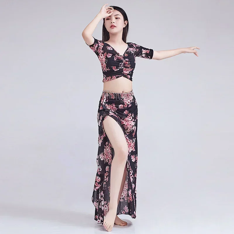 ベリーダンス練習服ロングスカートスーツ高級花柄パフォーマンスカーニバル衣装セクシーな女性モダン Dance2024