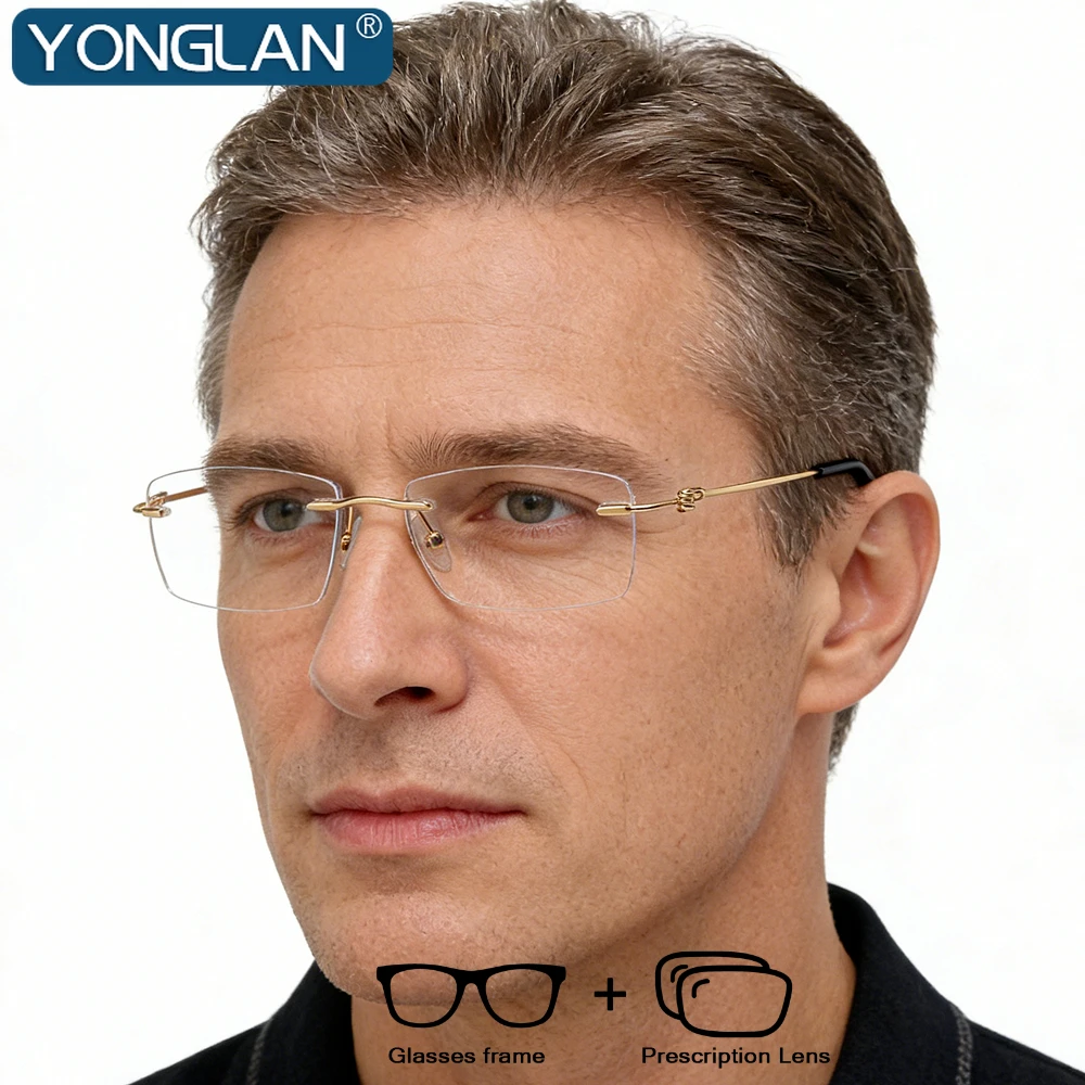 

2026 New Men and Women Optical Prescription Rimless Glasses Titanium Alloy Myopia Hyperopia Progressive Multifocal Eyeglasses