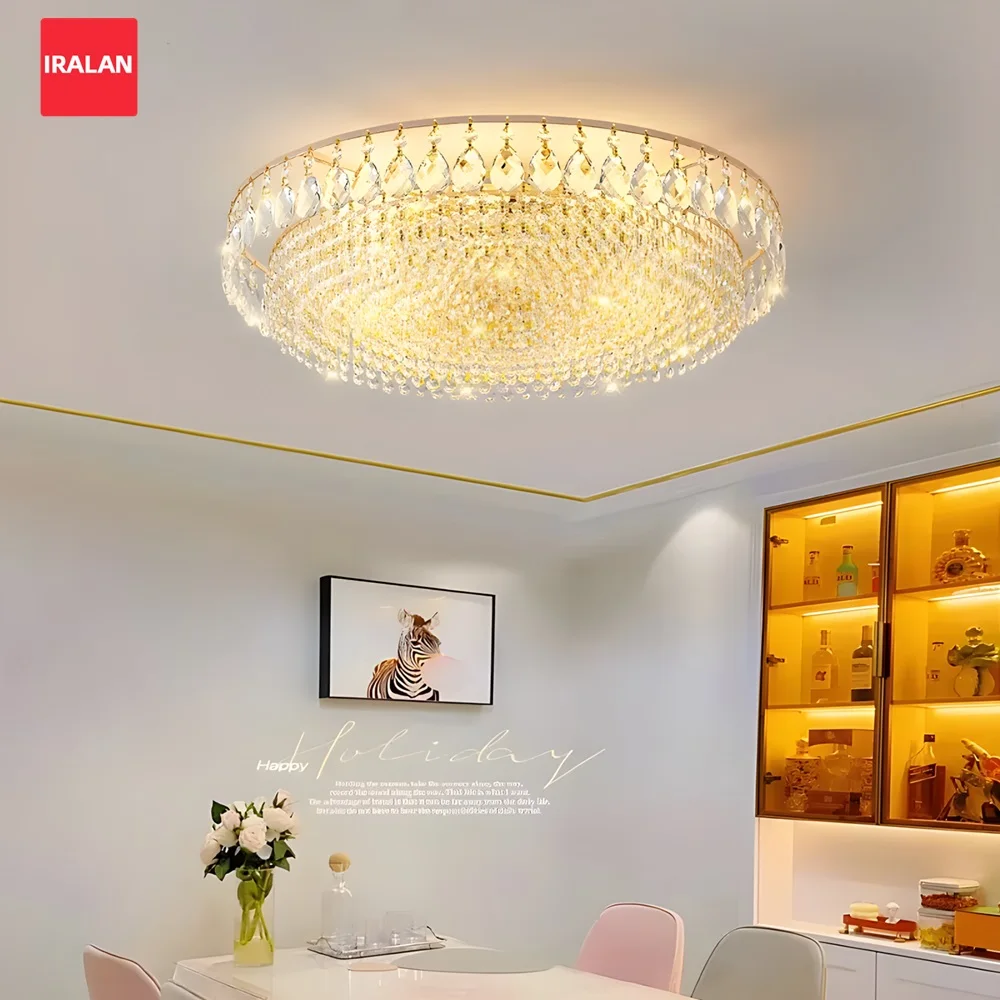 Luxury Ceiling Light Circle Crystal Modern Chandelier 3 Color Changing Villa Hotel Living Room Decor LED Indoor Lighting Gold
