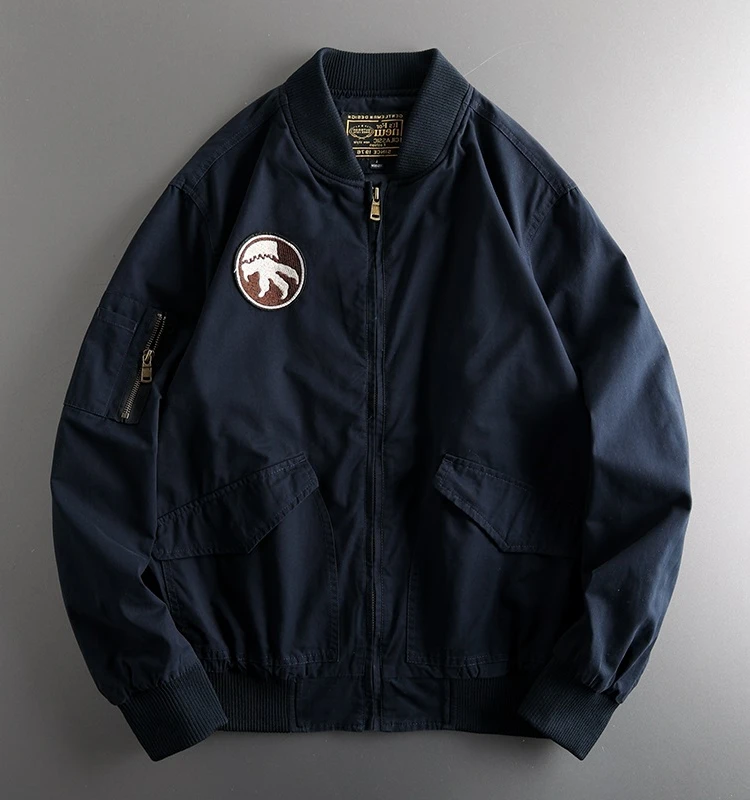 American vintage Casual Pilot Outerwear Male Autumn Badge Tough Guy Cargo Jacket Fleece-lined Thickened Baseball Uniform