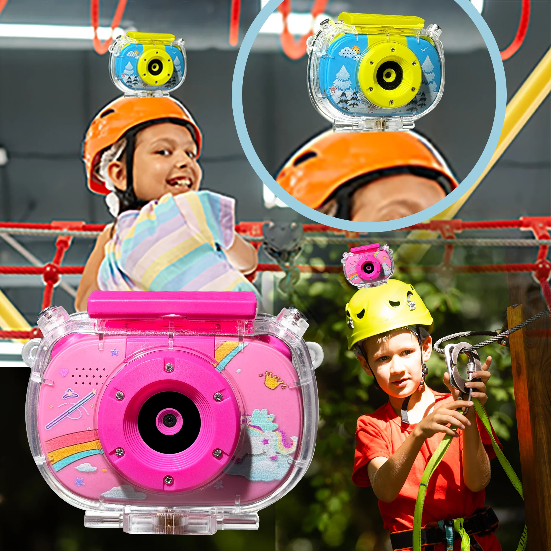 كاميرا مقاومة للماء للأطفال مع بطاقة 32 جيجابايت، لألعاب الأولاد - هدايا عيد ميلاد للأولاد كاميرا رقمية مقاومة للماء، سجل لحمام السباحة وركوب الدراجات