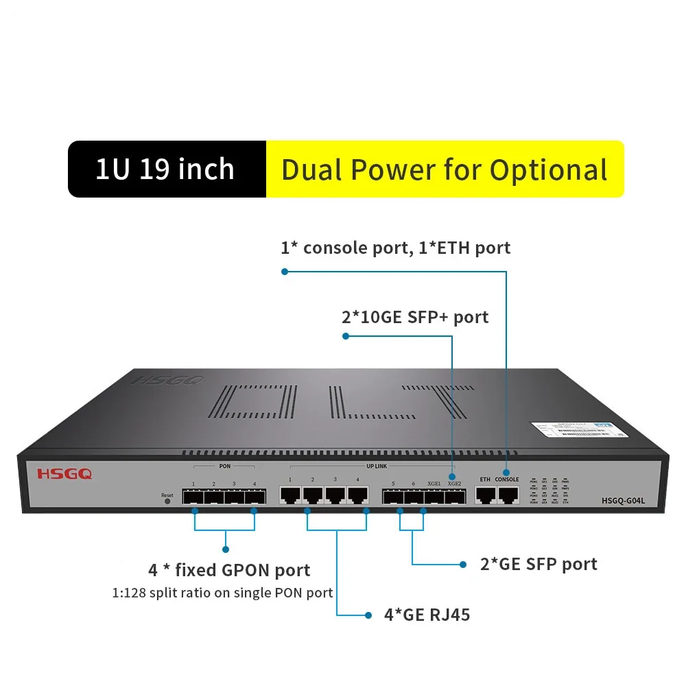 HSGQ-G04L free shipping 4 GPON OLT 4 GE RJ45 ports, 2SFP ports, 2SFP+(10GE) optical uplink ports