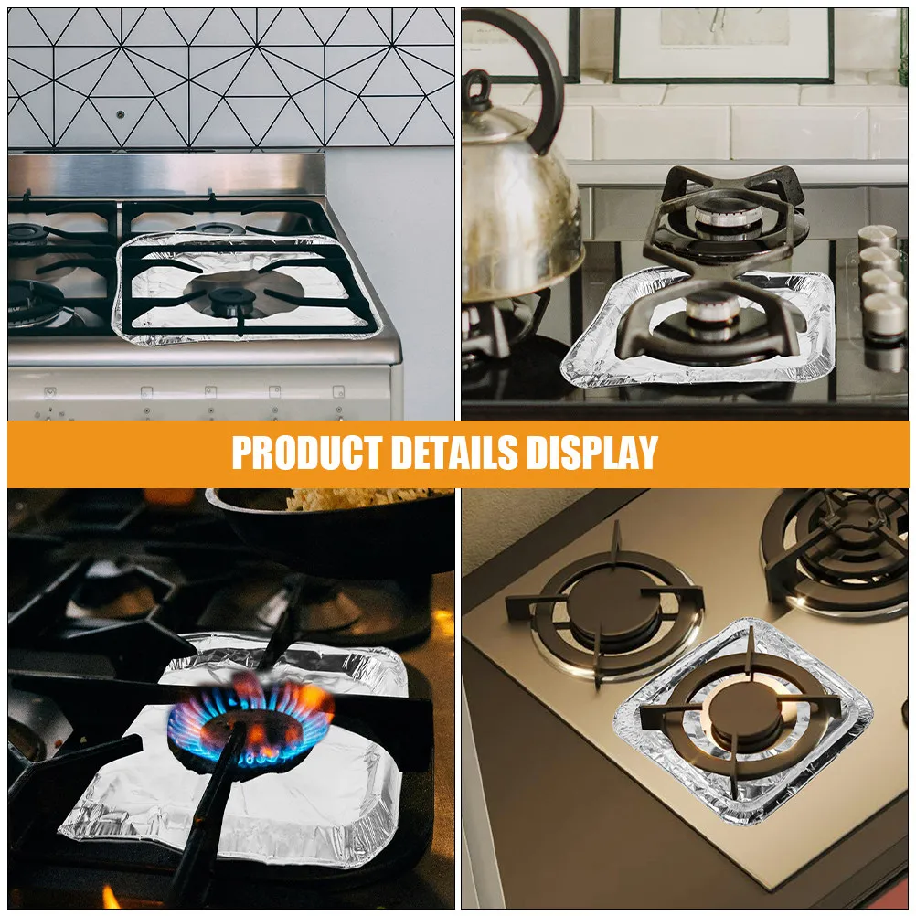 50Pcs Disposable Aluminum Foil Burner Liners for Gas Stoves High Temp Resistant Universal Spill Catcher Kitchen Stove