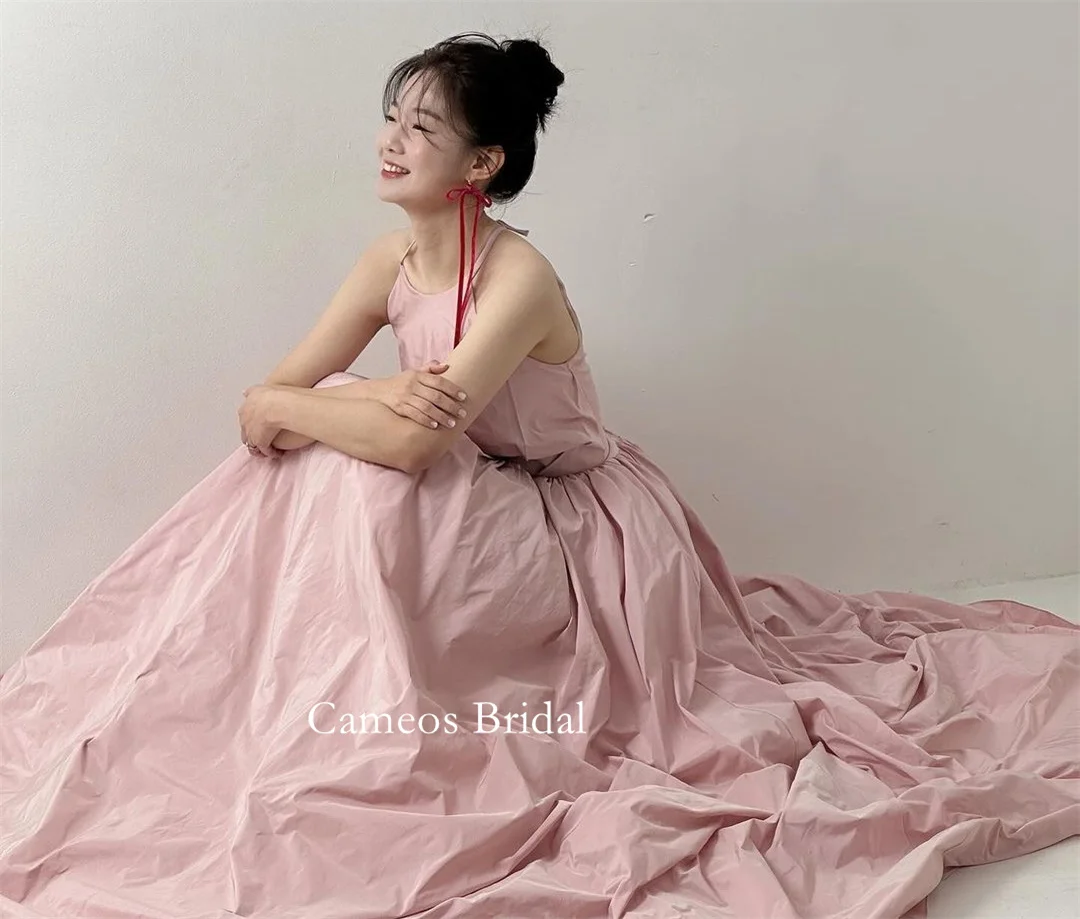 

SONDR Simple A-Line KoreaO-Neck Evening Dress Custom Made Formal Prom Dress Taffeta Pink 웨딩드레스 Occasion Party Evening Gown