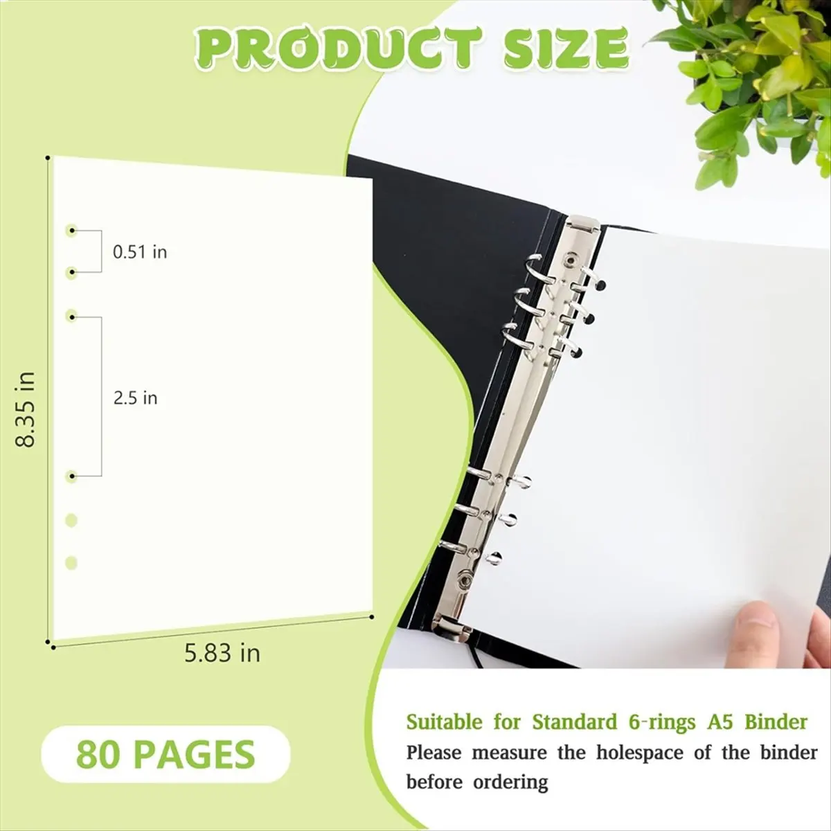 80 Sheets Blank Release Paper Pages for 6-Ring A5 Sticker Binder Organizer Double-Side Reusable Insert Refills
