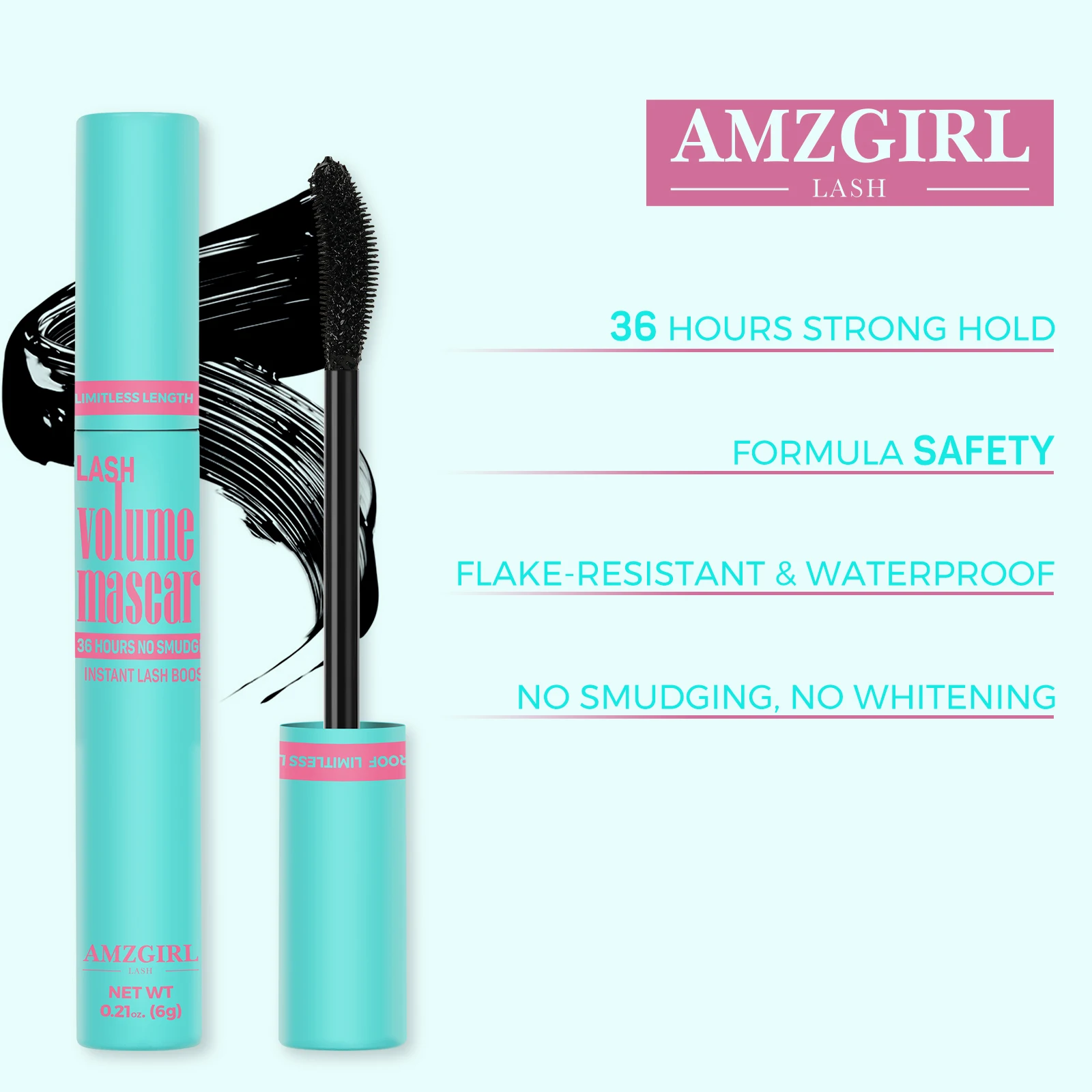 Amzgirl Lash Volume Mascara Curl Thick Lengthening Eyelash Mascara Waterproof Non-smudge Eye Makeup Cosmetic Long Lasting 36H