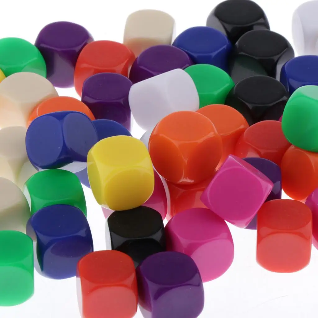 50pcs Blank 16mm Square D6 Die Mix Color per giochi da tavolo adesivo fai da te