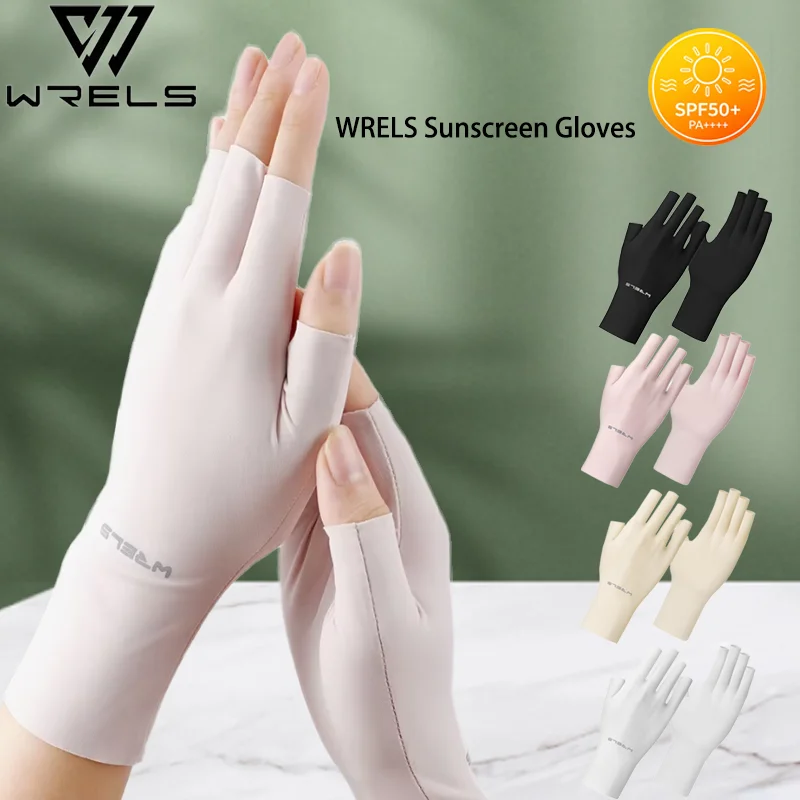 WRELS Sunscreen Gloves UV Protection Ice Silk Cooling Breathable Fingerless Men Women Driving Fishing Cycling Summer Mittens