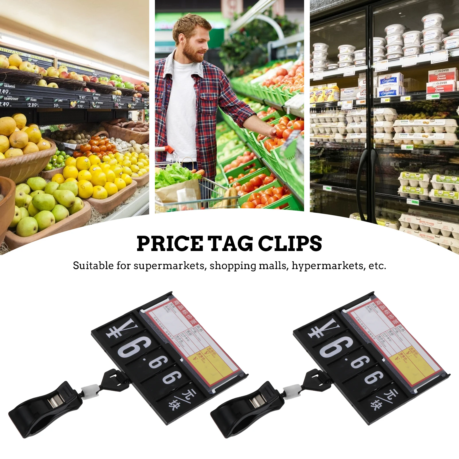 

2Pcs Supermarket Price Tags Clip On Labels Large Display Boards Waterproof Clamps For Fruit Veg Seafood Specifications