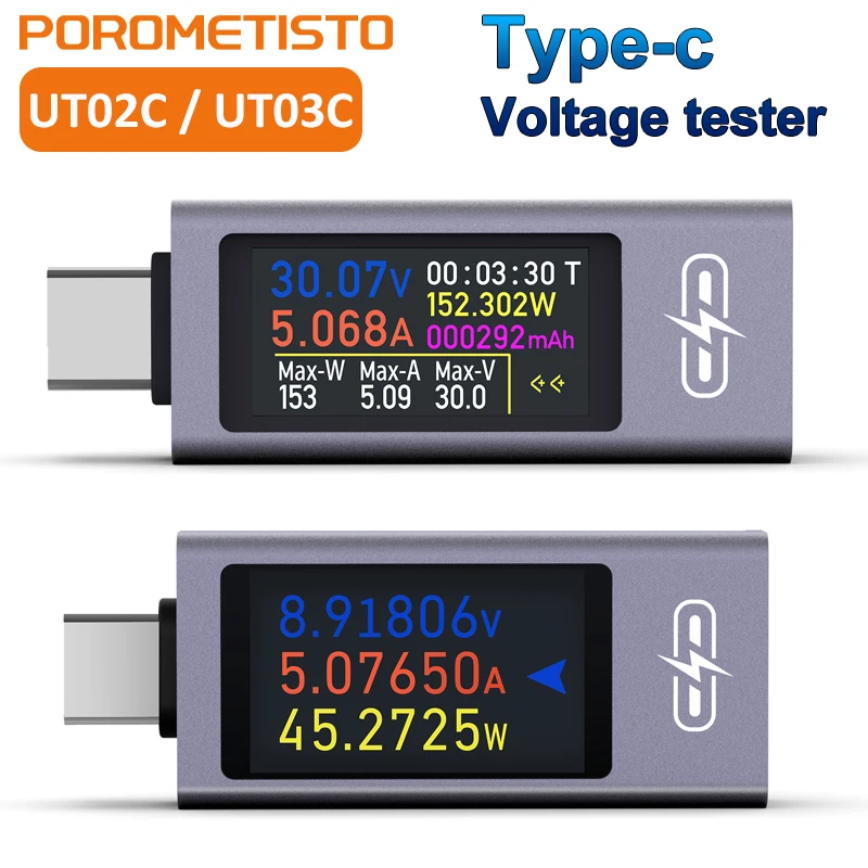 UT02C UT03C Type-C Tester Multi-function Digital Display DC Voltage Current Power Meter Phone Charging Tester DC 4-30V 0-12A