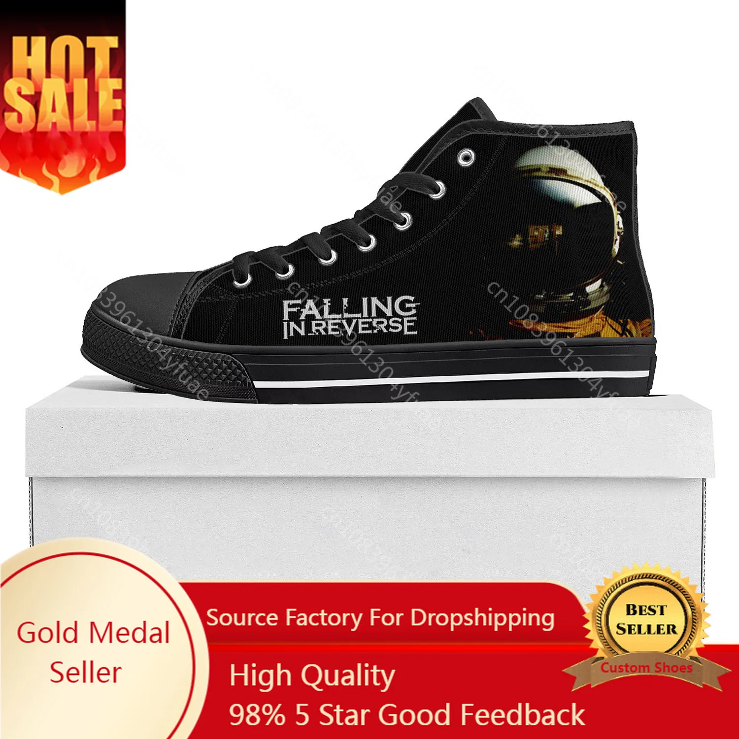 Falling In Reverse Punk Rock Band High Top High Quality Sneakers Mens Womens Teenager Canvas Sneaker Couple Shoe Custom Shoe