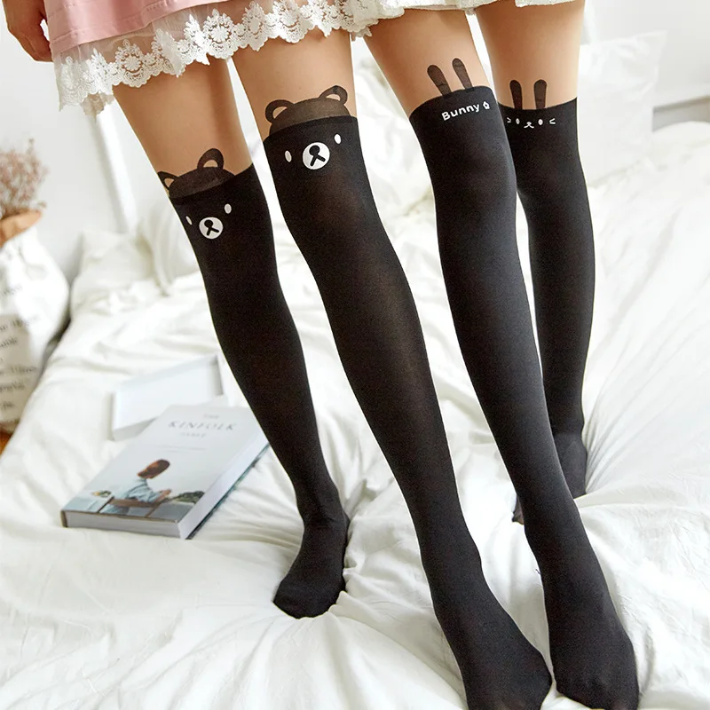 

Lolita School Girl Floral Cat Tights Fishnet Over Knee Stocking Long Adorable Anime Gothic White Kawaii Sexy Cosplay Costumes