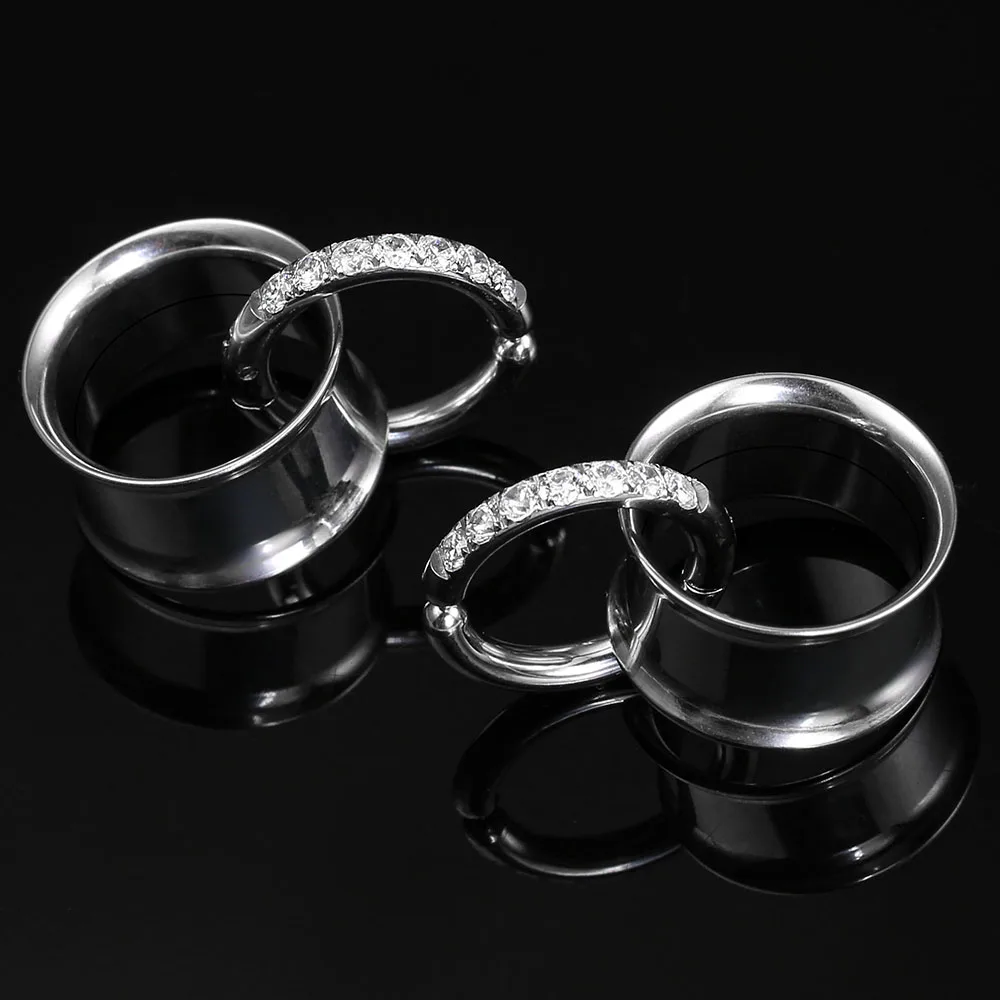 Casvort 2er-Set Edelstahl-Ohr-Tunnel mit Schraubverschluss und Zirkonia-Klappring, Ohr-Plugs, Expander, Piercing-Schmuck – Detail 8
