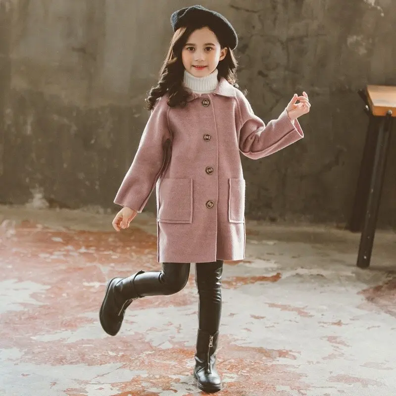 Winter Girls Warm England Style Mid-Length JacketsKids Tweed Coats Autumn  Teen Fashion Outerwear Child 5-12 Years Old