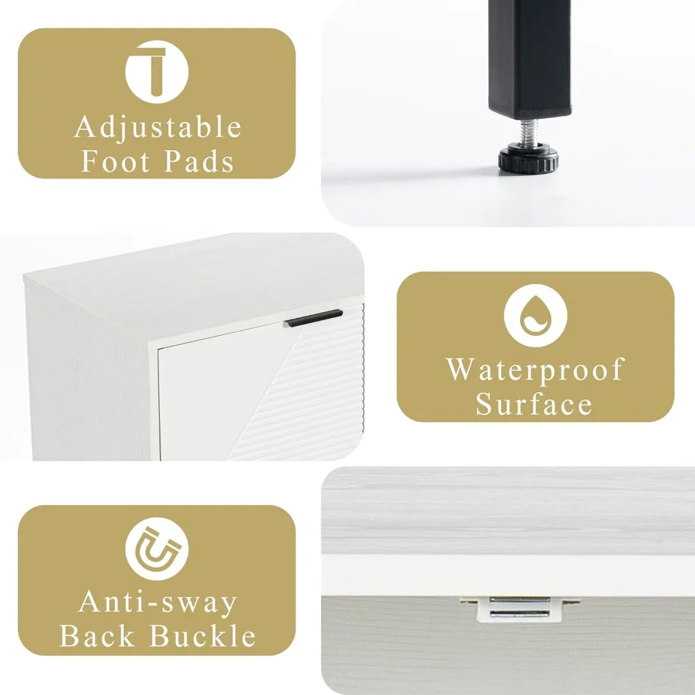 خزانة بوفيه جانبية رائعة مع مساحة تخزين، وخزانة تخزين مخددة مع 3 أبواب وأرفف قابلة للتعديل، وكابينة حديثة