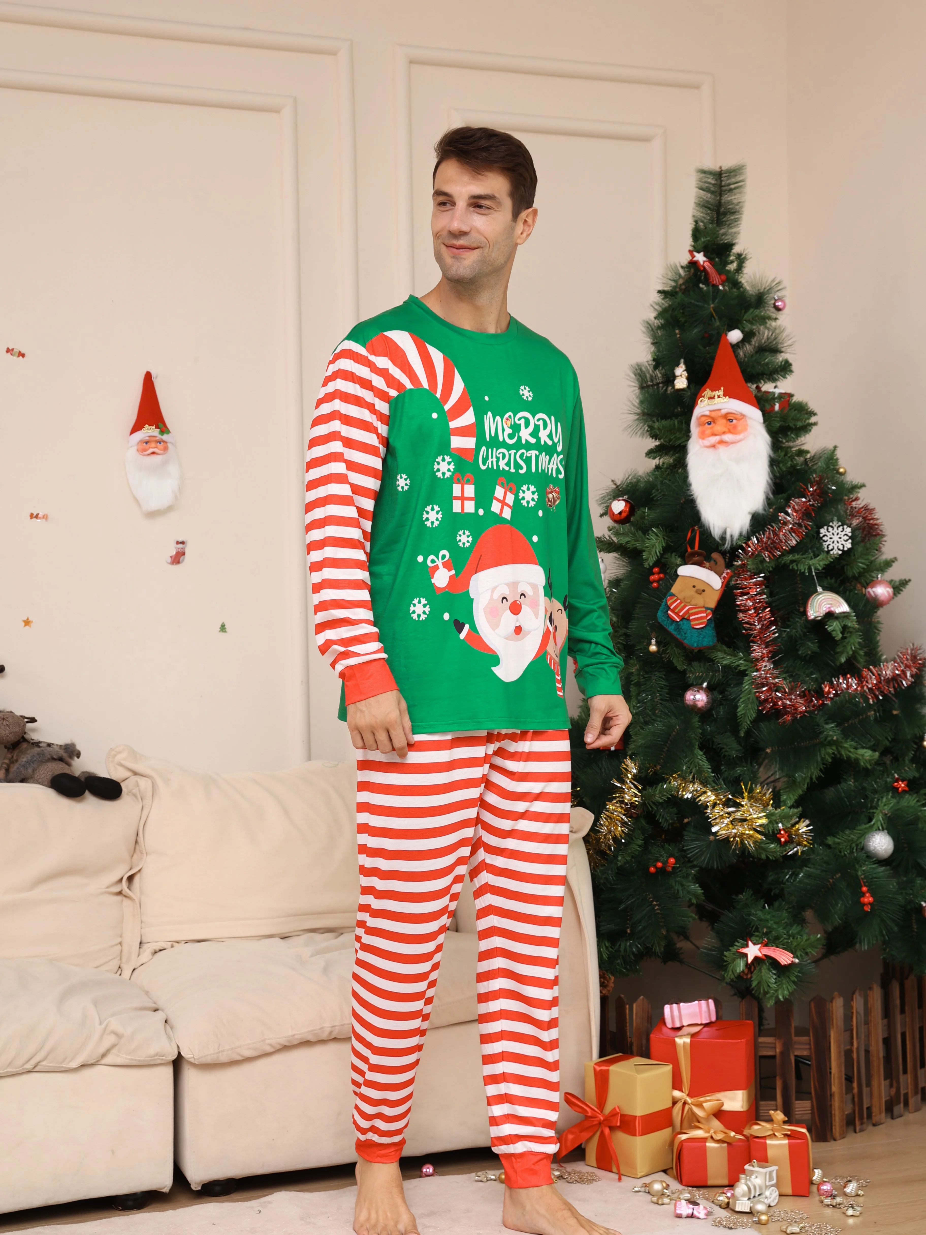 Conjunto de pijama masculino de Natal – Qualidade Superior, Tecido Ultra Macio com Estampos Festivais de Papai Noel