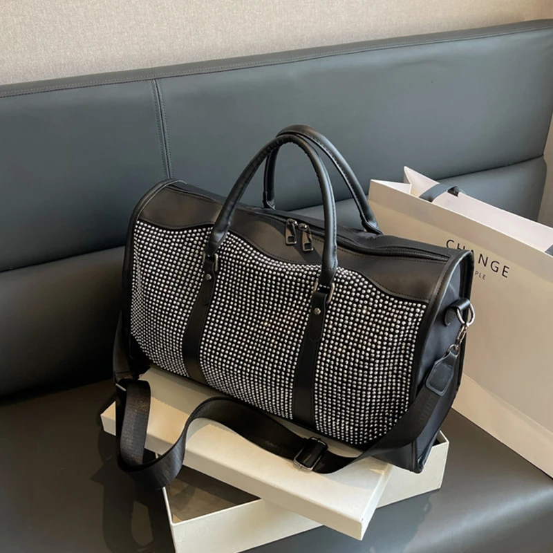 Bolso de viaje de gran tamaño para mujer, bolsa de mano con diamantes de imitación estéticos Y2K, tendencia de lujo, marca Boston, para fin de