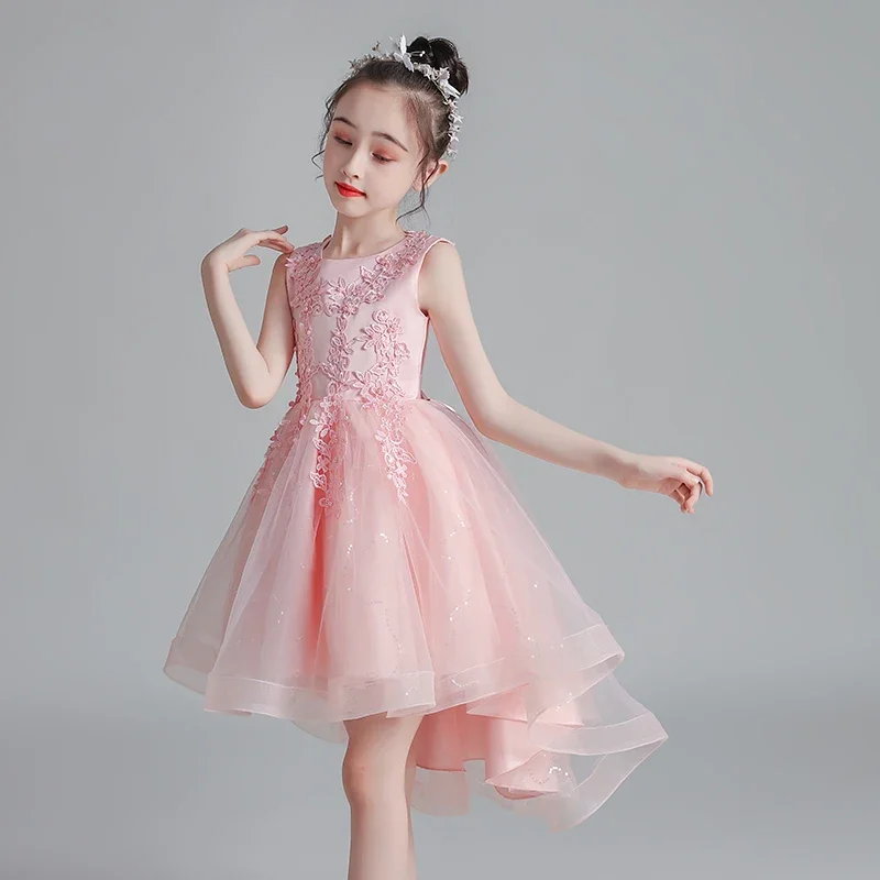 Girls Dress New Design Tail Evening Bridesmaid Wedding Casual Elegant New Year Princess Children Party Dress