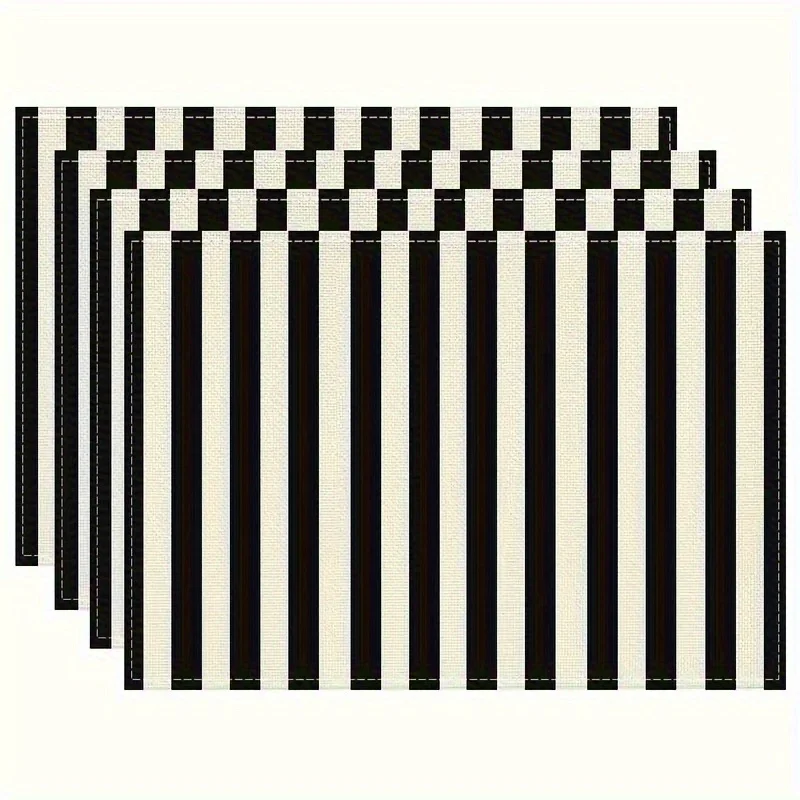 4Pcs Modern Minimalist Style, Classic Black and White Striped Placemats, Suitable for Dining Tables, Kitchens, Restaurants, Weddings, Parties, Celebrations, Coffee Tables, and Picnics