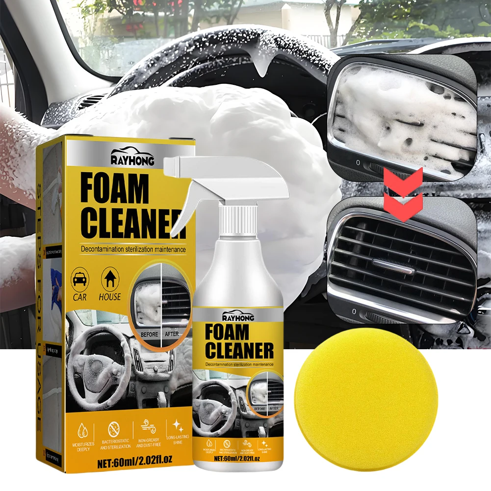 60/100ml Car Interior Leather Foam Cleaner Strong Decontamination Auto Ceiling Seat Clean Anti-aging Cleaning Foam Spray Tools