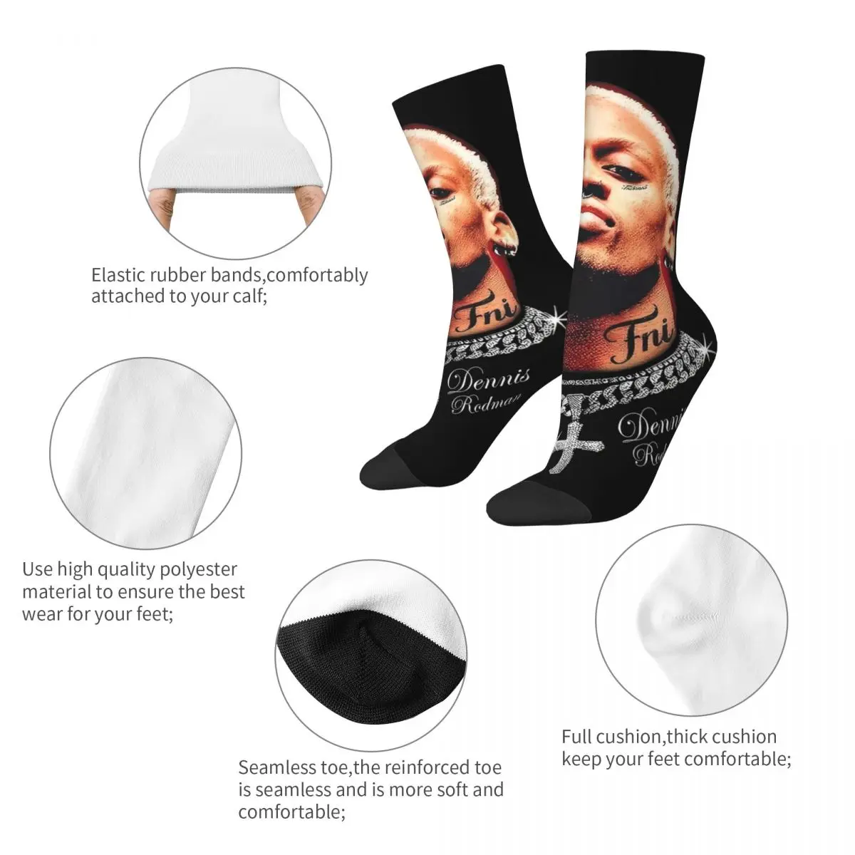 Hip-hop Dennis Rodman Style Face Basketball Socks Polyester Crew Socks for Women Men Breathable