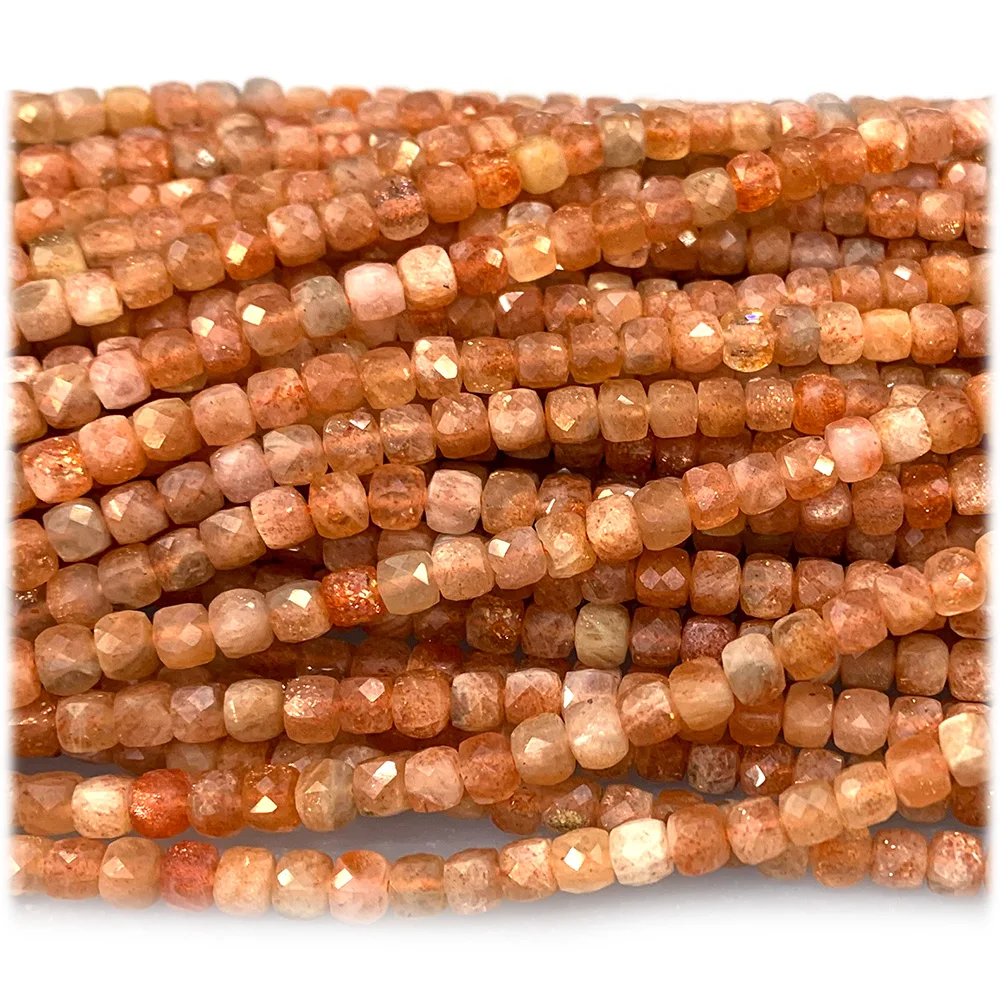 Veemake Natural Sanidine Orange Gold Sunstone Cube Faceted Beads For Jewelry Making 08222