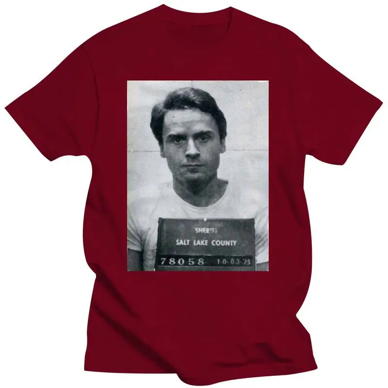 Camiseta de alta kvalitet de Boardrippaz، camiseta de Ted Bundy Mugshot Manson Dahmer سلسلة القاتل التسلسلي؟ Rder، 2024
