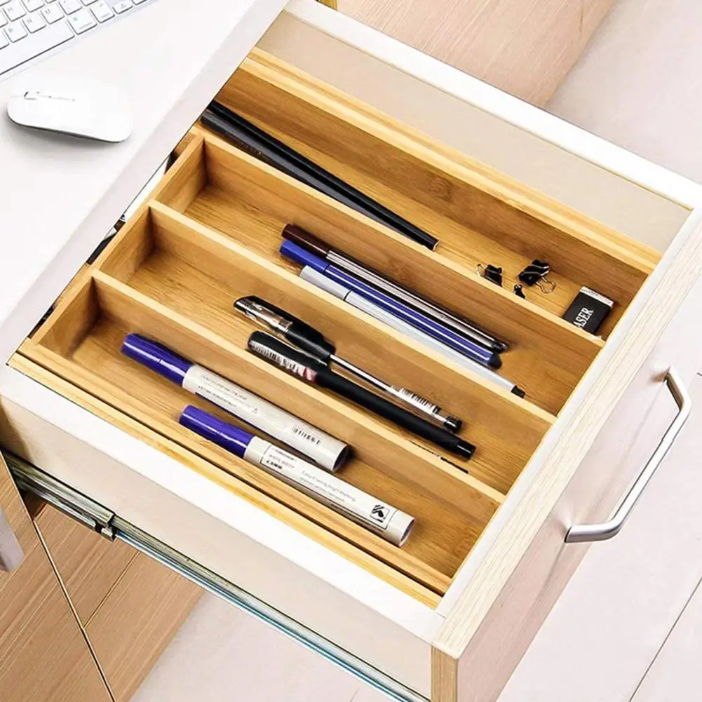 Tool Drawer Caddy Bamboo Drawer Organizer Expandable 5-7 Compartments for Kitchen Utensils Jewelry Tools Adjustable for Flatware