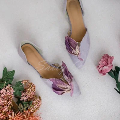 Retro Petals Pointed Toe Flat Home Shoes Women Pink Flower Gradient Mixed Colors Soft Soles Elegant Buckle Strap Sweet Shoes