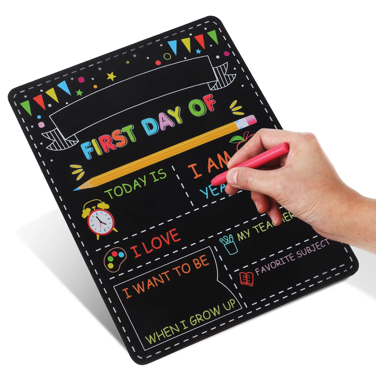 لافتة لوحة My First 1St Day of School، سبورة سبورة خشبية مزدوجة الجوانب قابلة لإعادة الاستخدام، ذكريات صور لمرحلة ما قبل المدرسة #2