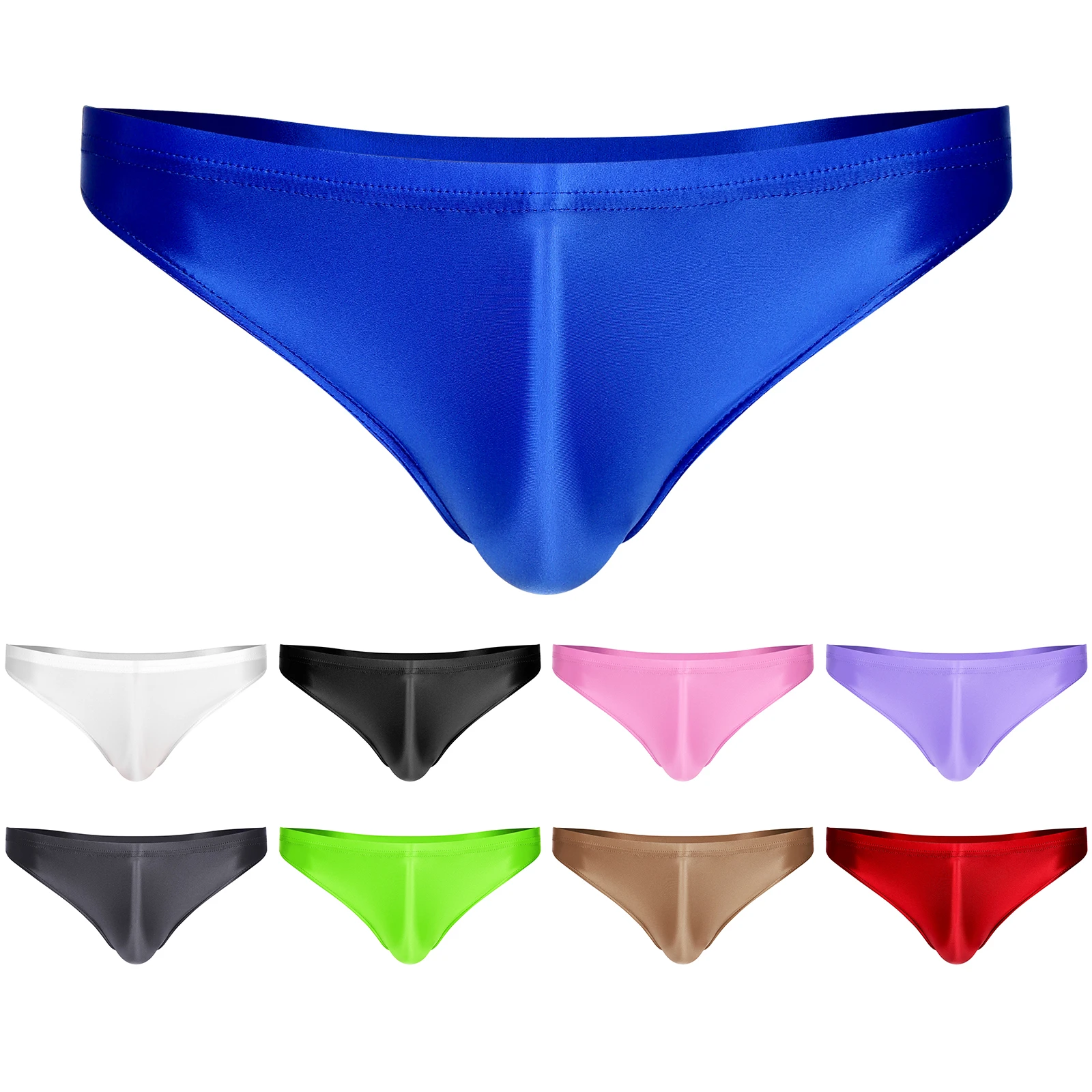 Mens Panties Glossy Bulge Pouch Briefs Solid Color Boxer Shorts Low Rise Underpants Underwear Swimming Trunks Swimwear