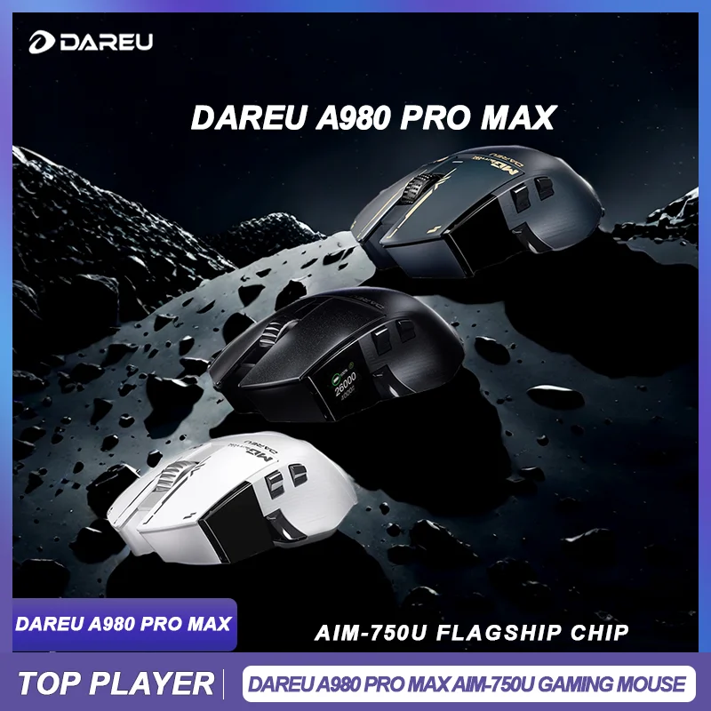 DAREU A980Pro Max Gaming Mouse NearLink Large PAW3950 Custom Chip Triple Mode Connectivity Wired 8K Wireless 4K Return Ergonomic