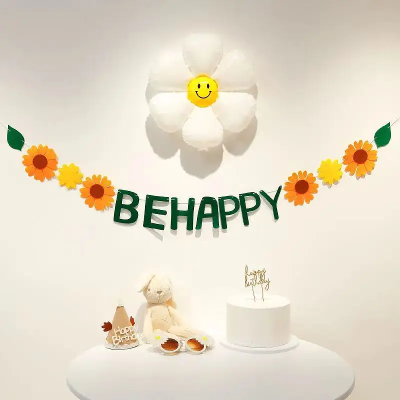 Rainbow Color Birthday Happy Party Banner Be Happy Hanging Banner Garland Daisy String Banner Wedding Banner Home Party Decor