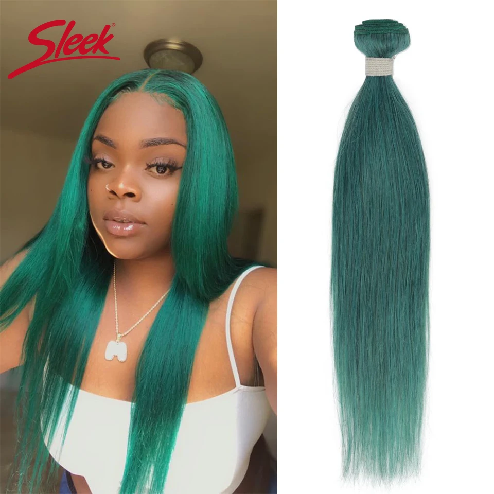 Sleek Green Colored Braziliann Straight Human Hair Bundles Deal Natural Cyan Color 8 To 26 Inches Hair Weave For Black Women