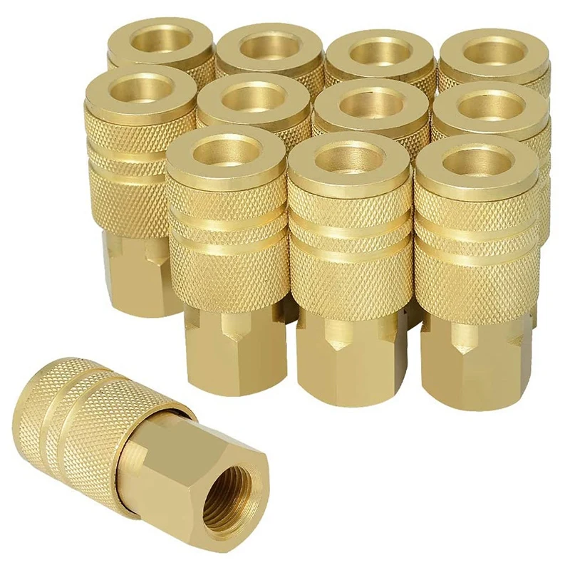 12PCS 1/4-Inch Brass Female Industrial Coupler,1/4 Inch NPT Female Threads Size, Quick Connect Air Coupler