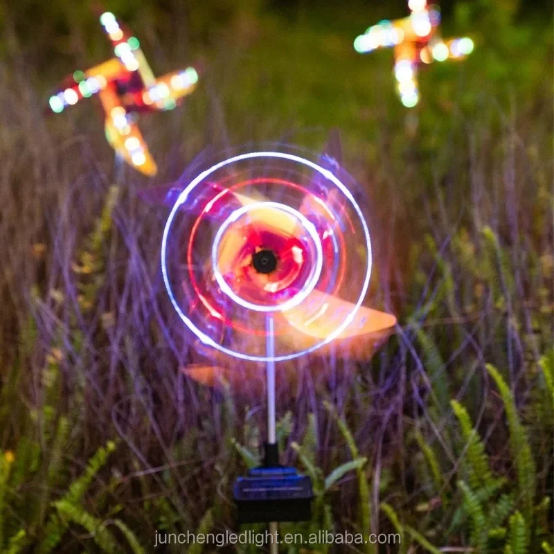 Solar Wind Spinner Windmill, Stake Light, LED colorido, Solar-Powered, Garden Park, Landscape Light