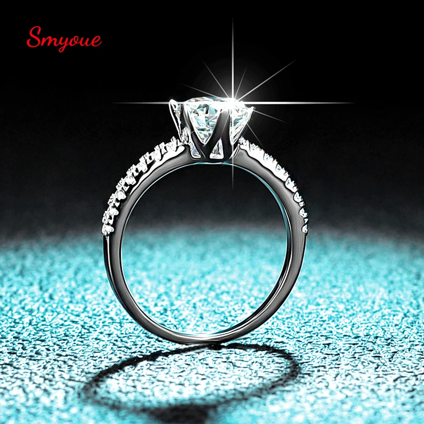 

Smyoue 1 CT Moissanite Engagement Rings for Women White Gold Color 925 Sterling Silver Round Cut Promise Ring for Her Jewelry