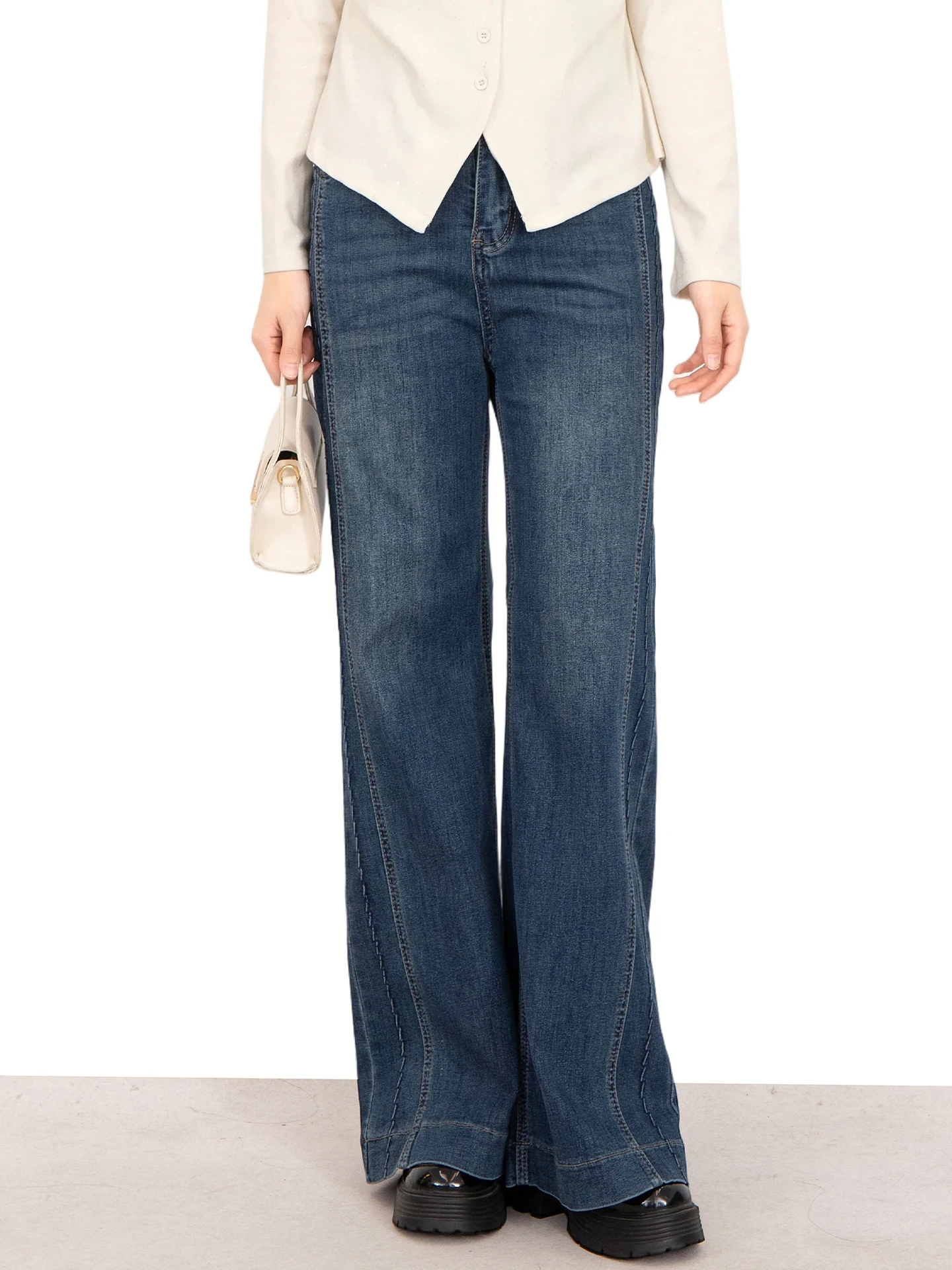 

High Waist Flared Jeans plus Size Women's Straight Leg Denim Pants Spring Summer Slimming Effect Vintage Sle ket Detail