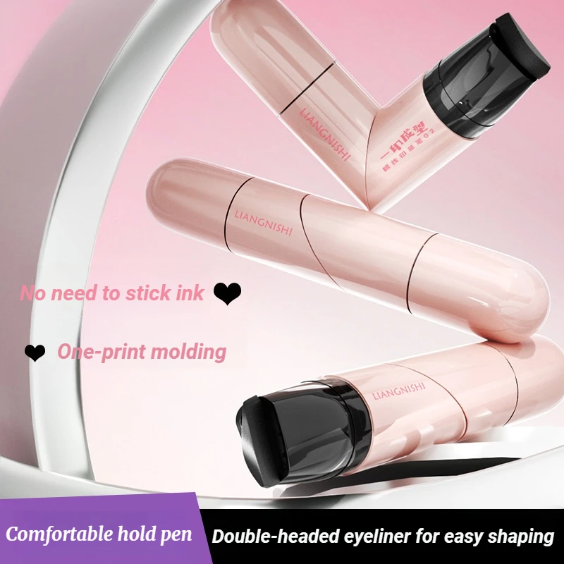 Liangnishi penna per timbri eyeliner con una stampa penna per eyeliner a doppia estremità per principianti, impermeabile, a lunga durata, a prova di sudore e senza sbavature