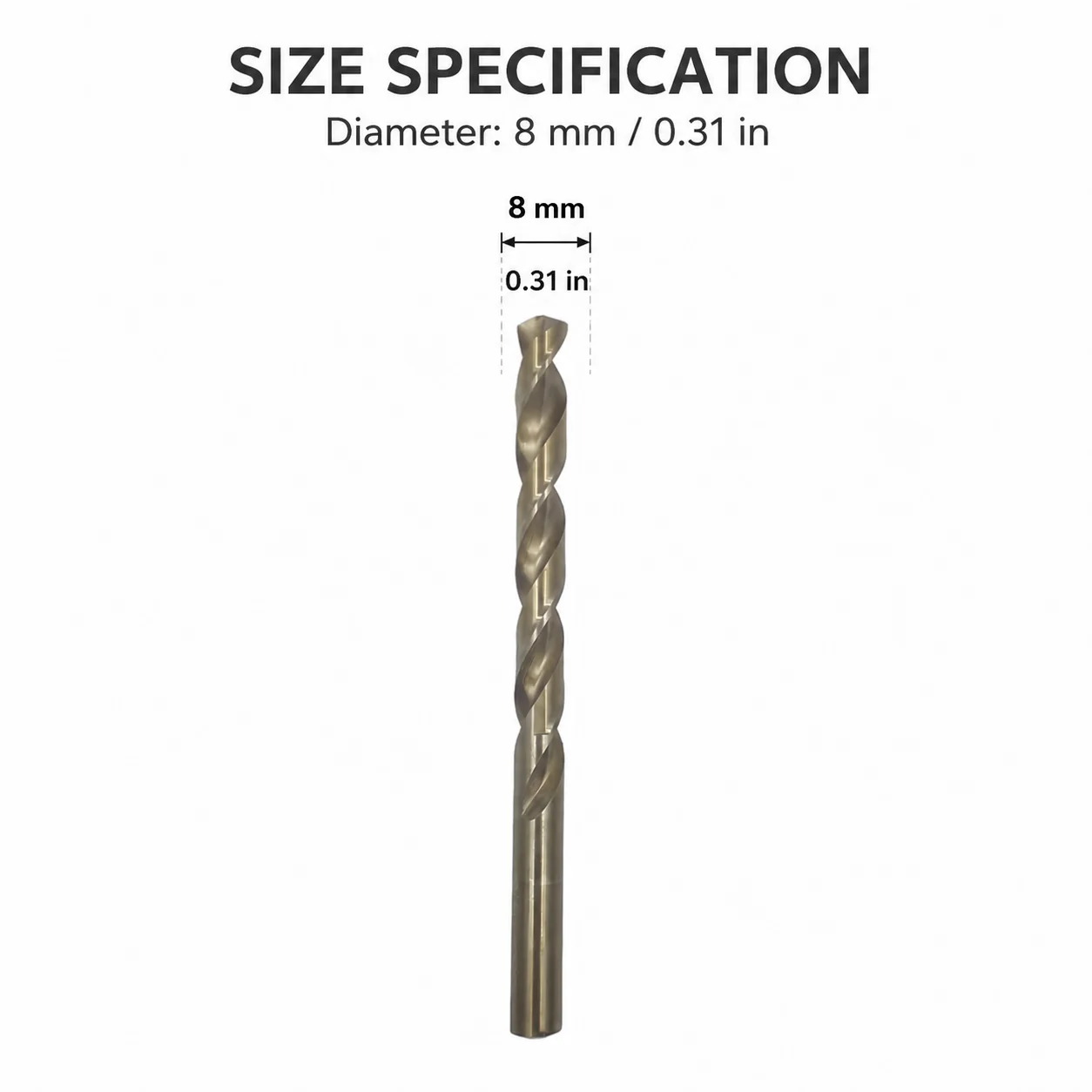 8mm Titanium Coated HSS Twist Drill Bit, Straight Shank Sharp Tip for Wood Plastic PVC Thin Metal DIY & Workshop Drilling