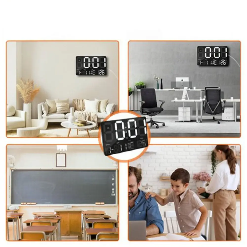 Minimalist Digital Clock Large Screen Remote Control Alarm Timer Modern Plastic Black Household Wall Desk Time Decor Gadget