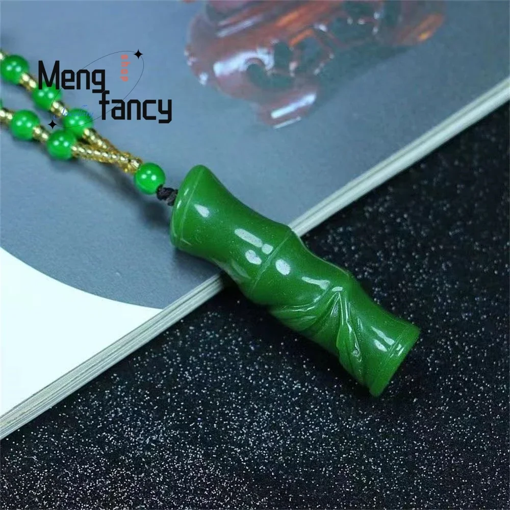 

High Quality Natural Hetian Jasper Spinach Green Bamboo Hand Carved Exquisite Elegant Simple High-grade Luxury Quality Jewelry