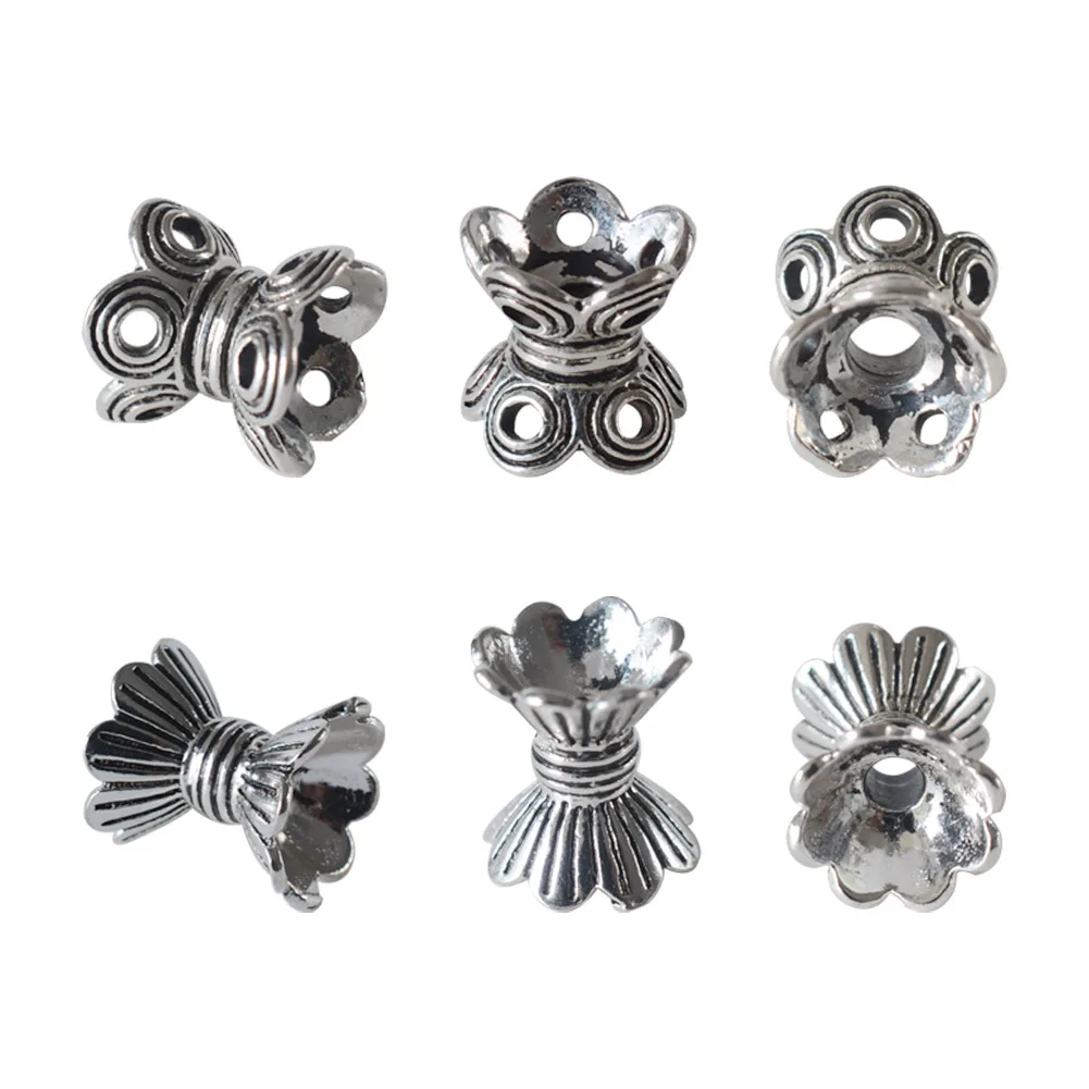 

Oxidized Sterling Silver Double Sided Flower Bead Caps, Antique Silver Spacer Beads Loose Charm for DIY Bracelet Jewelry Making