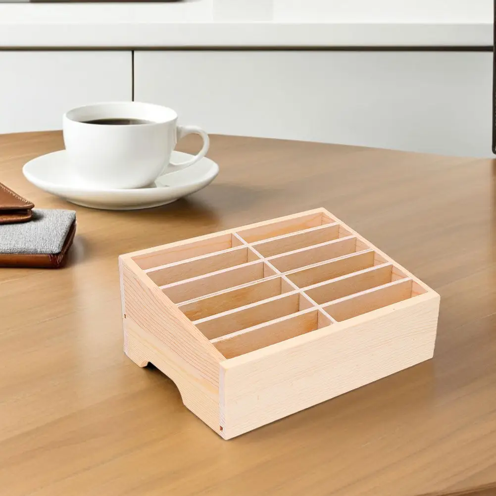 

2Pcs Wooden Cell Phone Storage Box Natural Multi-Compartment Desktop Organizer for Classroom Office Mobile Phone Holder