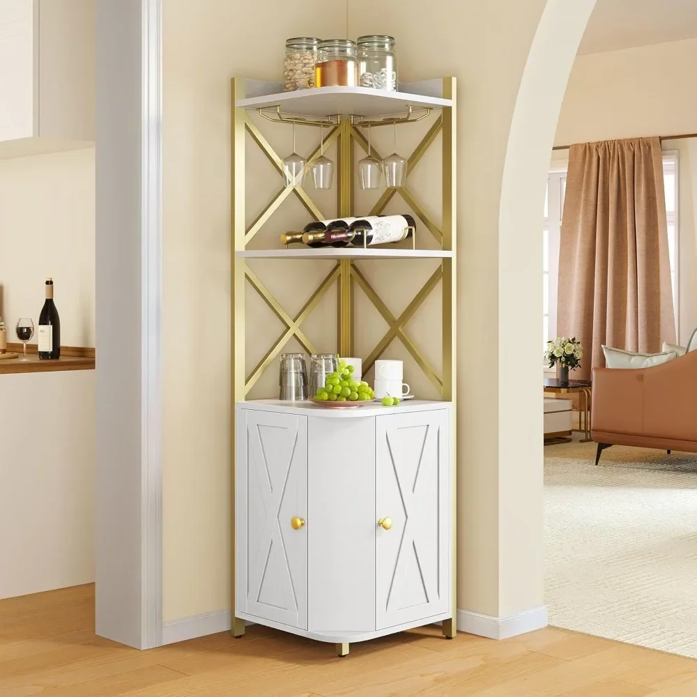 

Modern Corner Bar Cabinet with Glass & Wine Holder - 5-Tier Liquor Storage Solution